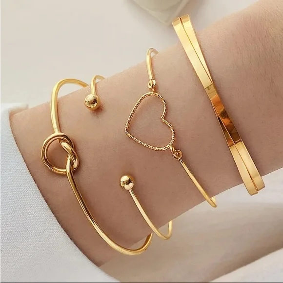 Gold Filled Heart Knot Bracelet Set - Picture 1 of 3